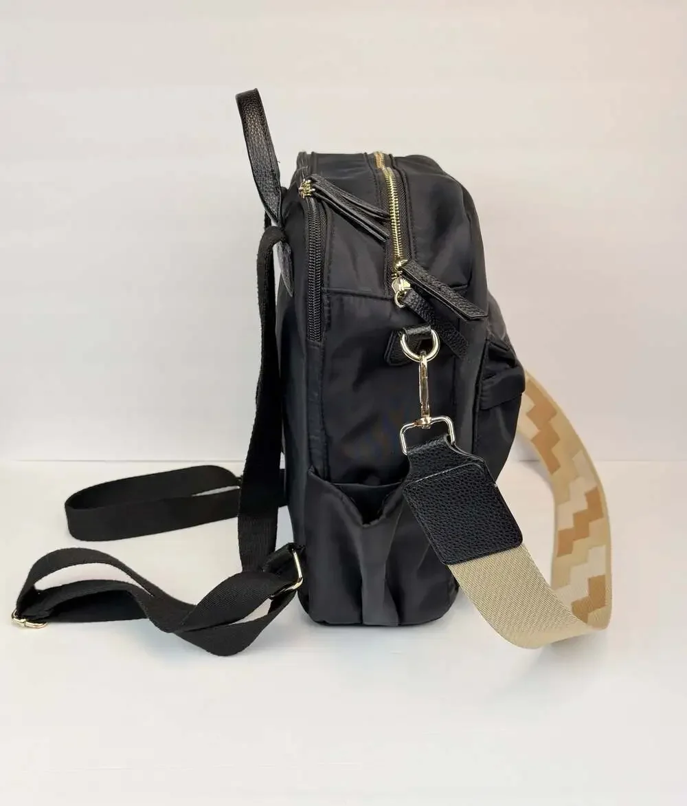 Haute Hippie Black Nylon Convertible Backpack  Crossbody Bag Decorative Strap